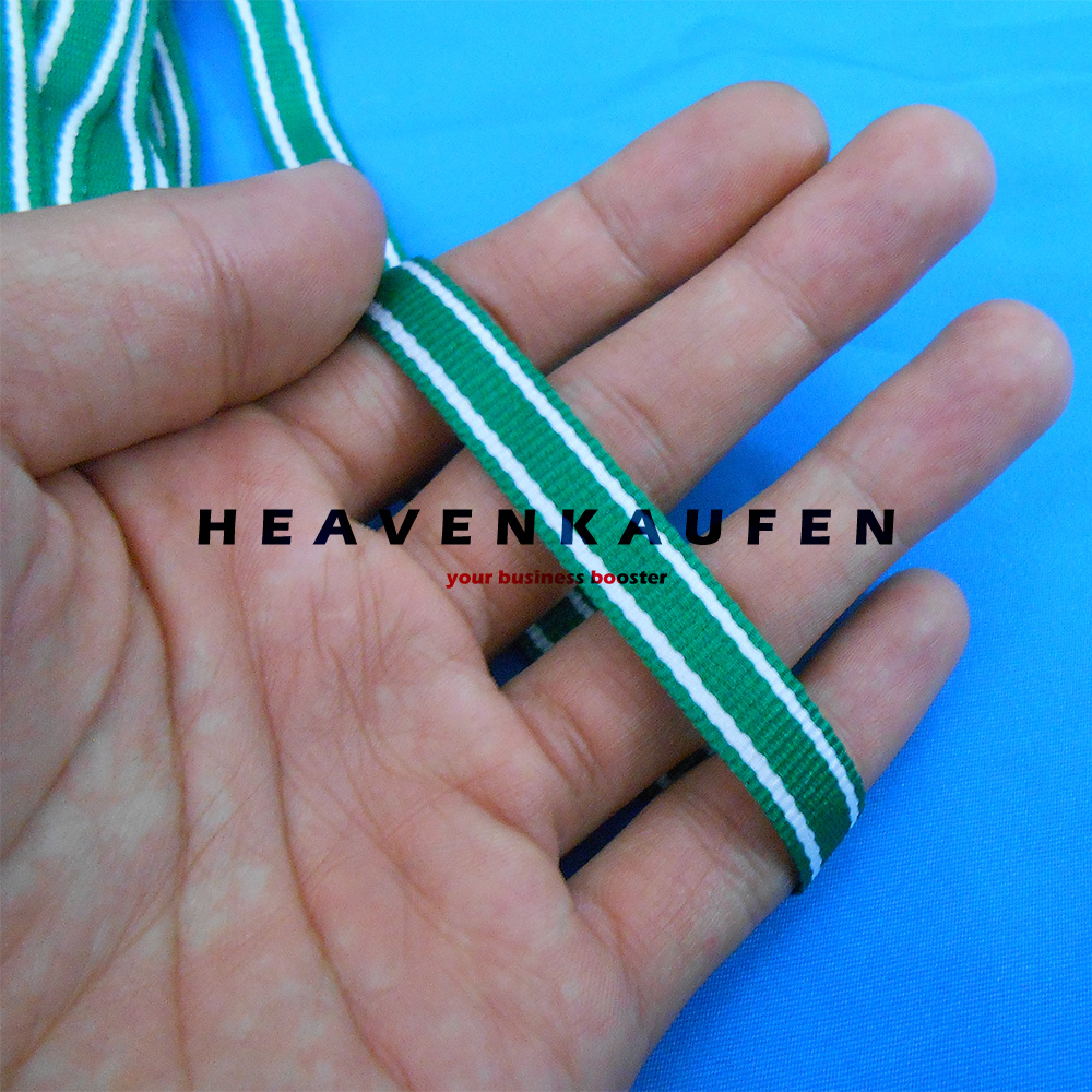 Webbing Strip Halus Lebar 1 cm Warna Hijau Strip Putih Harga Per Rol isi 18 Meter