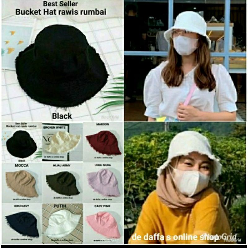 Topi rumbai wanita topi bucket rumbai rawis  bucket ripped bucket kpop korea