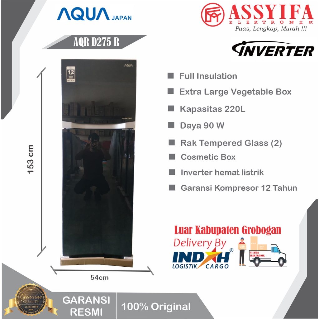 KULKAS AQUA JAPAN 2 PINTU JUMBO INVERTER LOW WATT AQ275RAP