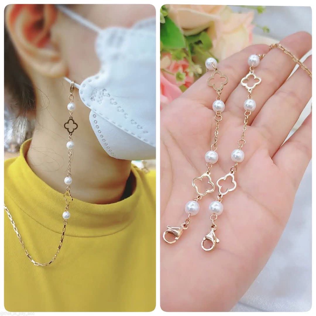 Kalung strap masker kekinian anti karat fashion mutiara titanium asli aksesoris pearl wanita hijab c
