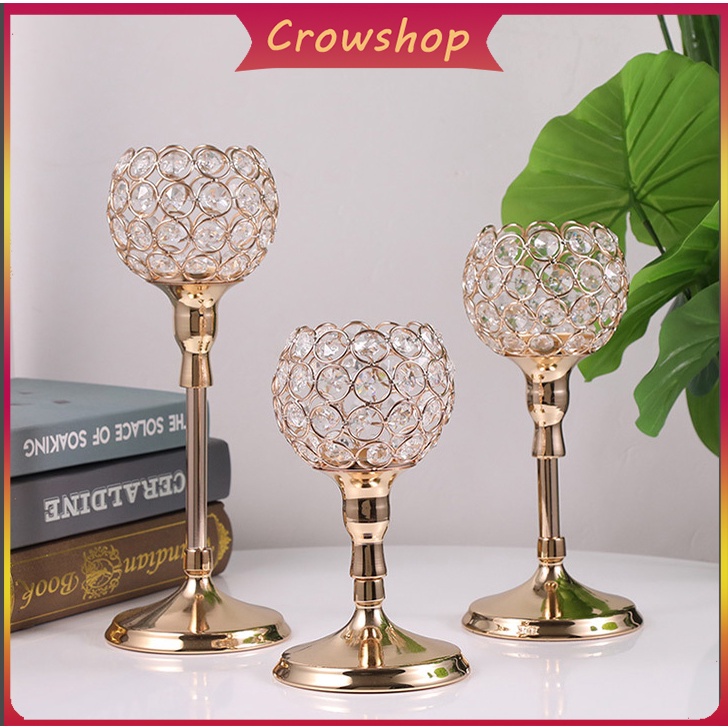 3 Height Golden Crystal Tea Light Candle Holder Sparklers Wedding Candelabra (paket individu)