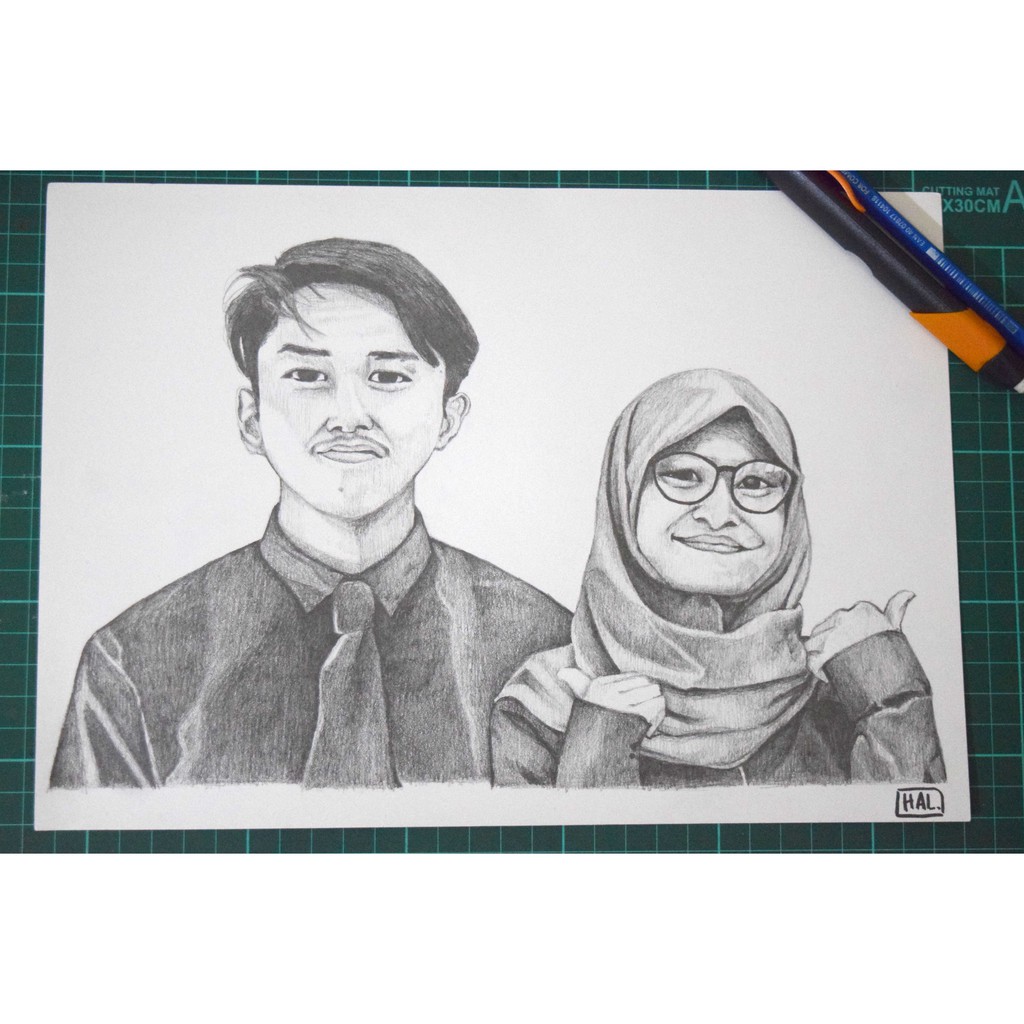 Jasa Gambar Ilustrasi Wajah Couple Realis Bust Up