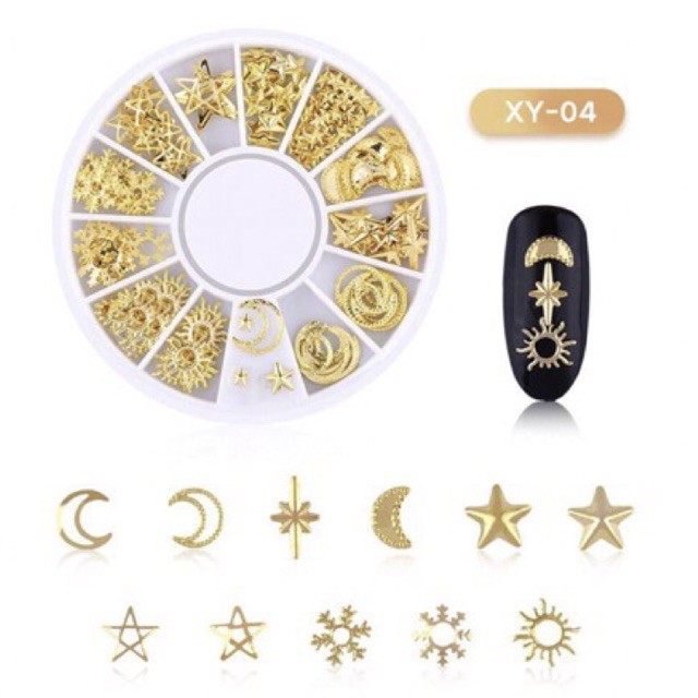 Hiasan Metal Bentuk Geometri Campur Aksen Hollow 3D Warna Gold untuk Dekorasi Nail Art 3D Kutek nail