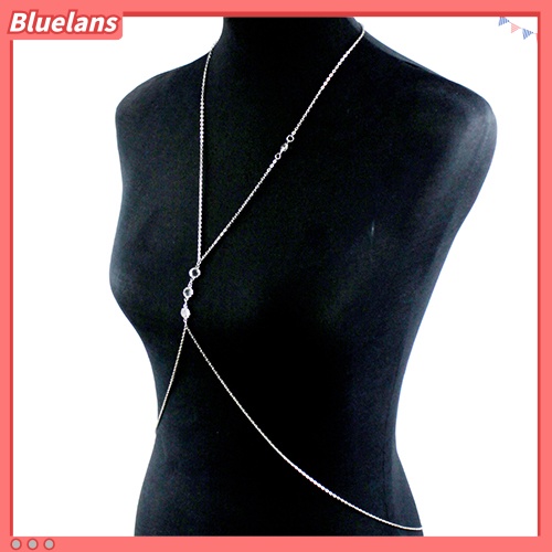 Bluelans Women Rhinestone Bikini Cross Body Link Crossover Necklace Belly Waist Slave Chain