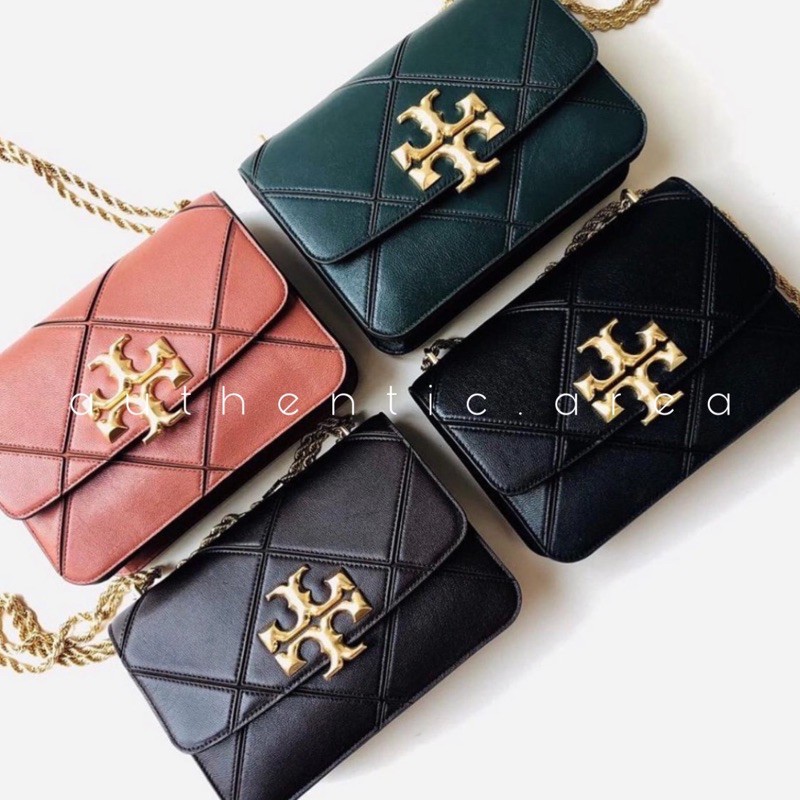 SIAP KIRIM - Tory Burch Eleanor Diamond Quilted Shoulder Bag BLACK PECAN AMARANTH SUBMARINE ORIGINAL