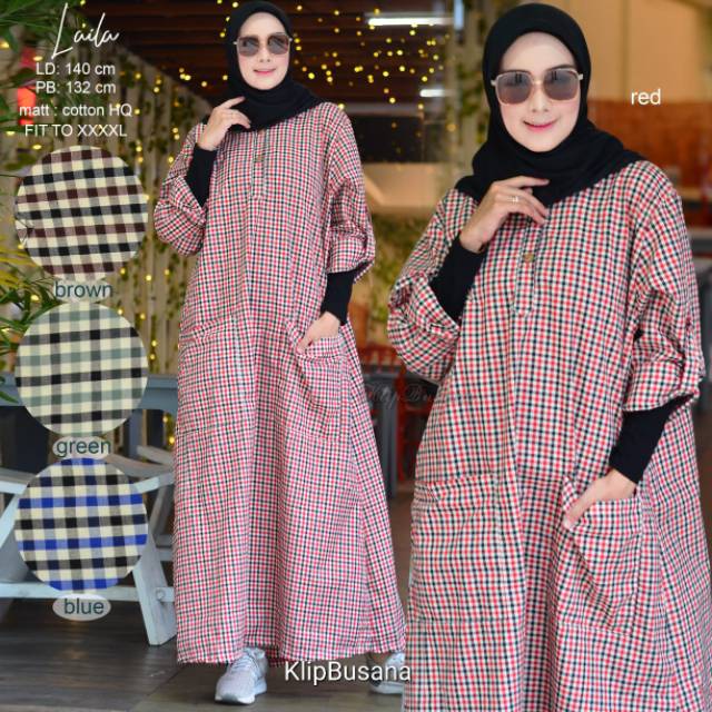 GAMIS WANITA KEKINIAN MOTIF KOTAK LD 100 110 120 130 140 BIG SIZE L XL XXL XXXL XXXXL - #068 LAILA G