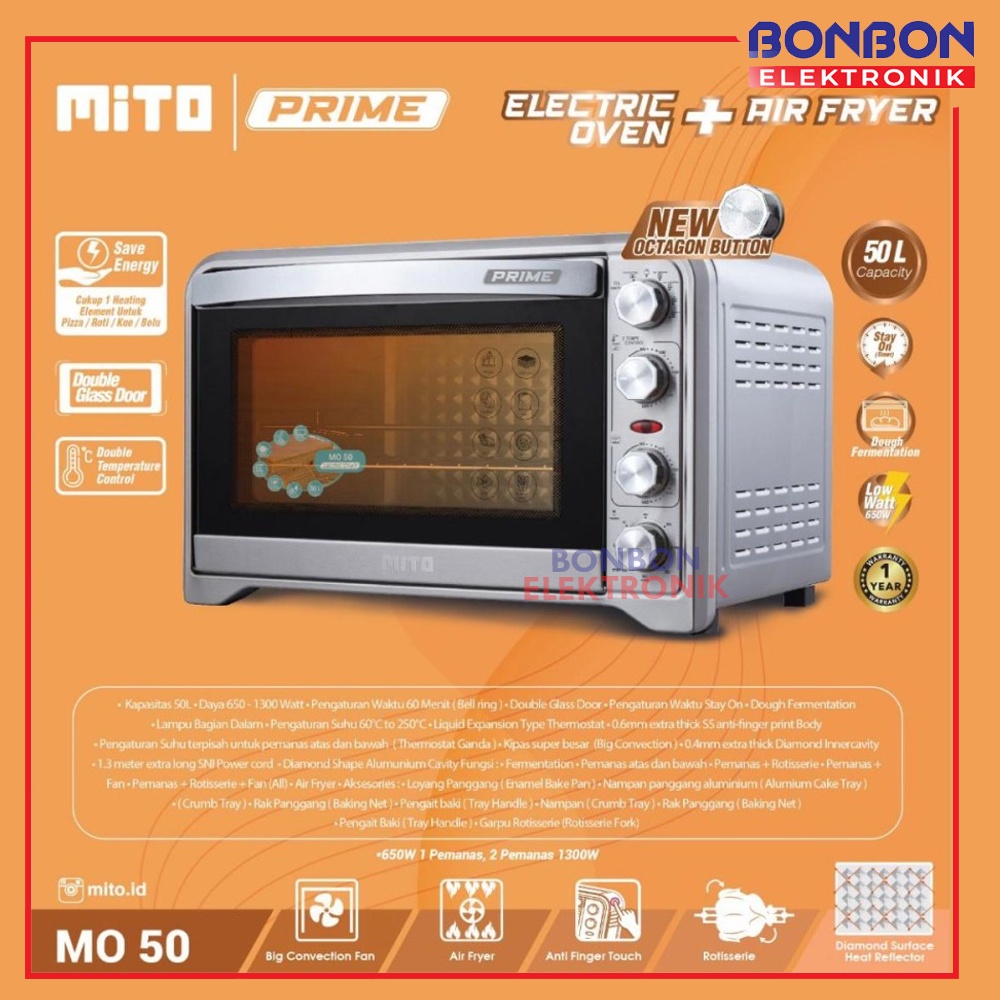 MITO MO 50 Prime 2in1 (50L Oven Listrik + Air Fryer) 50 Liter MO50