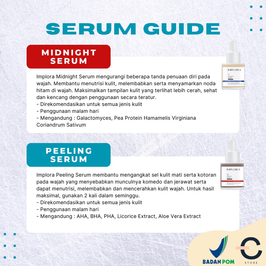 [BPOM &amp; ORI] IMPLORA Serum Wajah 20ML ALL 10 VARIANT (NEW SALMON DNA &amp; BIRDNEST SERUM) | IMPLORA Face Serum | 24K Gold | Hydrating | Acne | Brightening | Peeling | Midnight Serum | Luminous | Bakuchiol | Skin Care Skincare