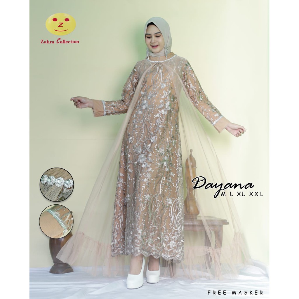 PROMO LONG GAMIS TULLE MUTIARA BORDIR / LONG GAMIS DAYANA / LONG DRESS TULLE PESTA