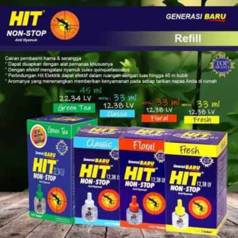 HIT Non-Stop Anti Nyamuk REFILL 33 mL 12.38 LV. / Hit Isi Ulang Obat Nyamuk HIT Elektrik
