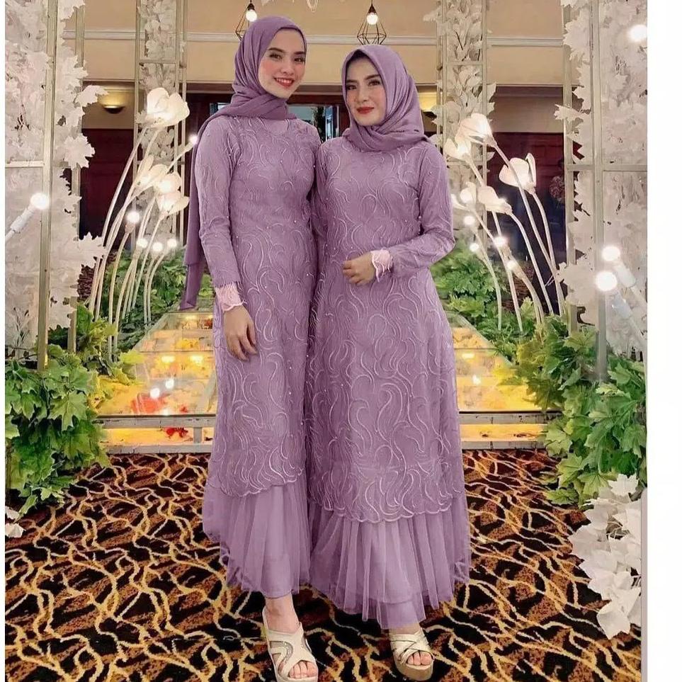 ➼ (REALPICT) Gamis Tile Pesta GERALDINE Tile Bordir Mutiara ☎