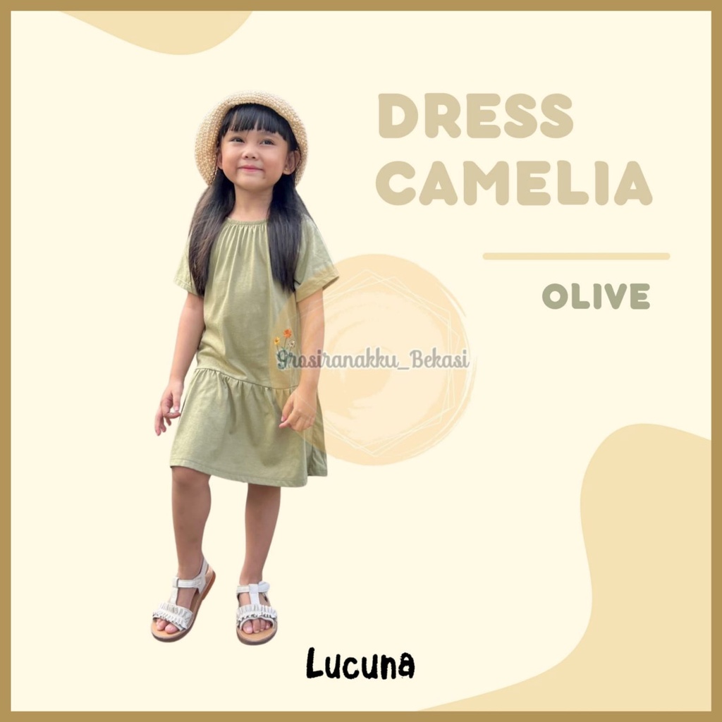 Dress Anak Camelia Lucuna Warna Olive Size 1-5 THN