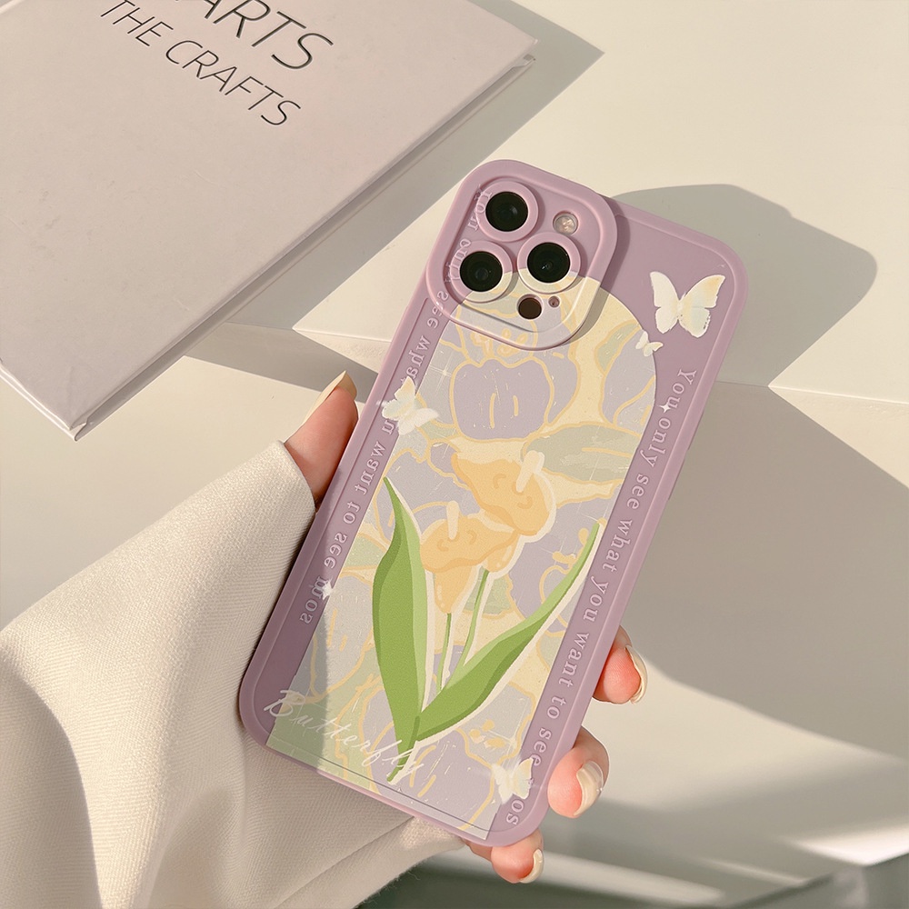 Case Pelindung Penuh Desain Lily Butterfly Warna Ungu Muda Untuk Iphone 7 8 PLUS X XR XS 11 12 13 MINI PRO MAX SE 2020