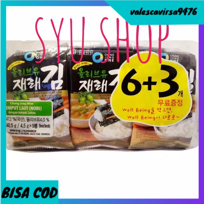 

⭐BISA COD⭐ chung jung one seaweed 6+3 rumput laut panggang korea nori olive oil