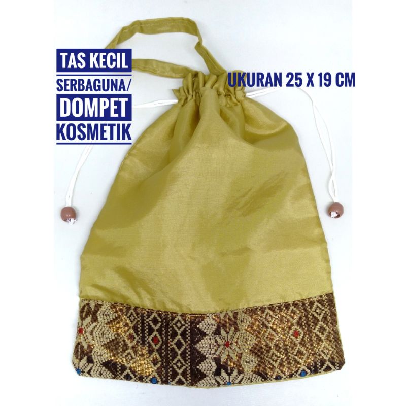 Dompet Kosmetik Tas Kecil Serbaguna Motif Songket Kantong Kain Serut Pouch Serut