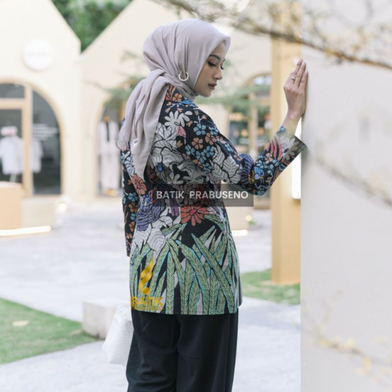 Atasan Batik Wanita Blazer Motif PATRICIA Ori Prabuseno Katun printing modern lengan panjang COD baju kerja jumbo muslimah