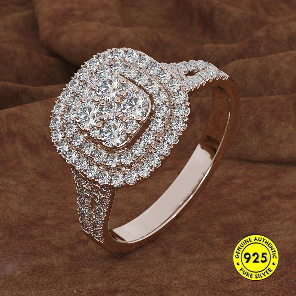 Cincin S925 Silver Aksen Berlian Delapan Hati Dan Panah Emas 18k