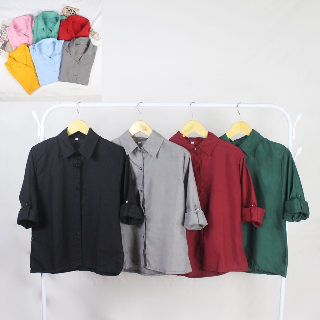 RX Fashion - KEMEJA AUREL / KEMEJA BASIC Wanita Polos lengan panjang Tangan Skoder / Lumina Basic / Kemeja Dian / Kemeja Polos /  -R3