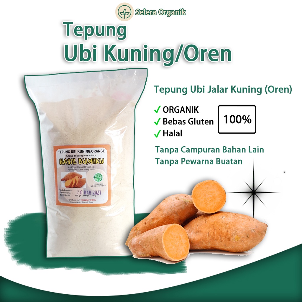 

Tepung Ubi Umbi Jalar Kuning / Oren Orange Organik (1kg) Umbi Jalar Tepung Organik Bebas Gluten Free | Selera Organik Jogja