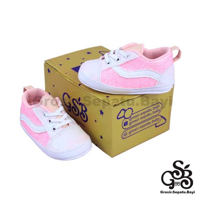 sepatu bayi baby shoes prewalker perempuan newborn umur 2 - 12 bulan model glitter oldskool