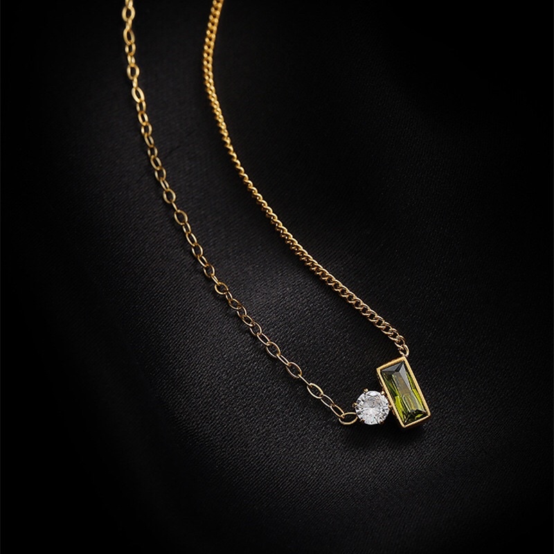 Kalung Titanium Diamond Kombinasi Green Korea Fashion Style Trending