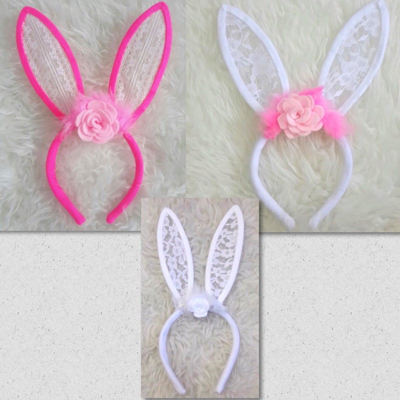 Bando Kelinci Lace Bunga Bridal Shower Aksesoris Halloween Kostum Bunny