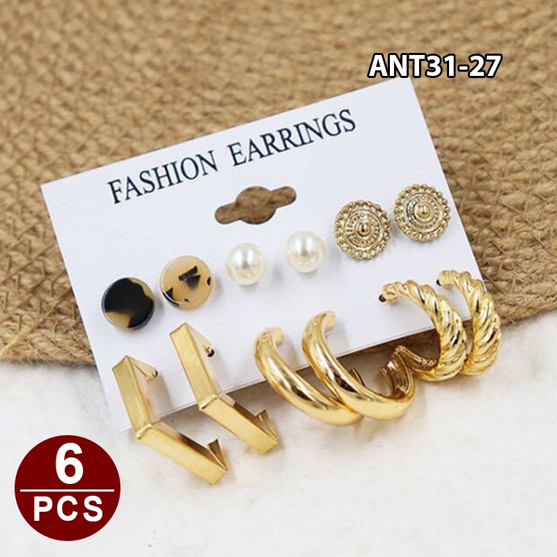 1set 6pasang Anting Wanita korea Tusuk Gantung Desain Geometri Rumbai Alloy fashion import ANT31-ANT31-27