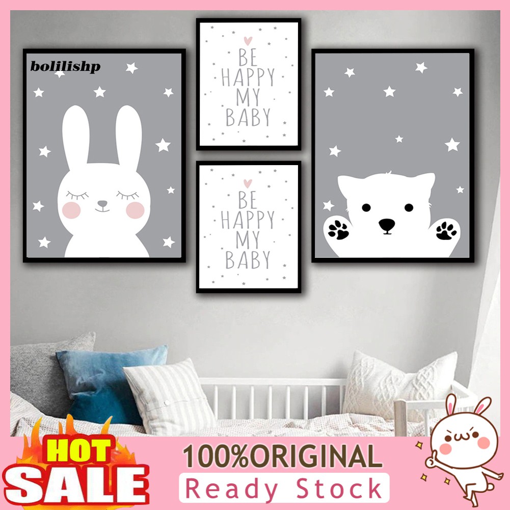 Lukisan Gambar Kartun Beruang Dan Kelinci Bahan Kanvas Untuk Dekorasi Kamar Anak Shopee Indonesia