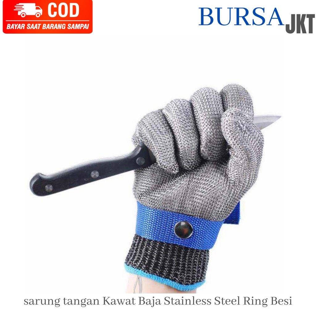 Sarung Tangan Besi Baja Kawat Anti Pisau Senjata Tajam Utk Keselamatan Tukang Steel Glove