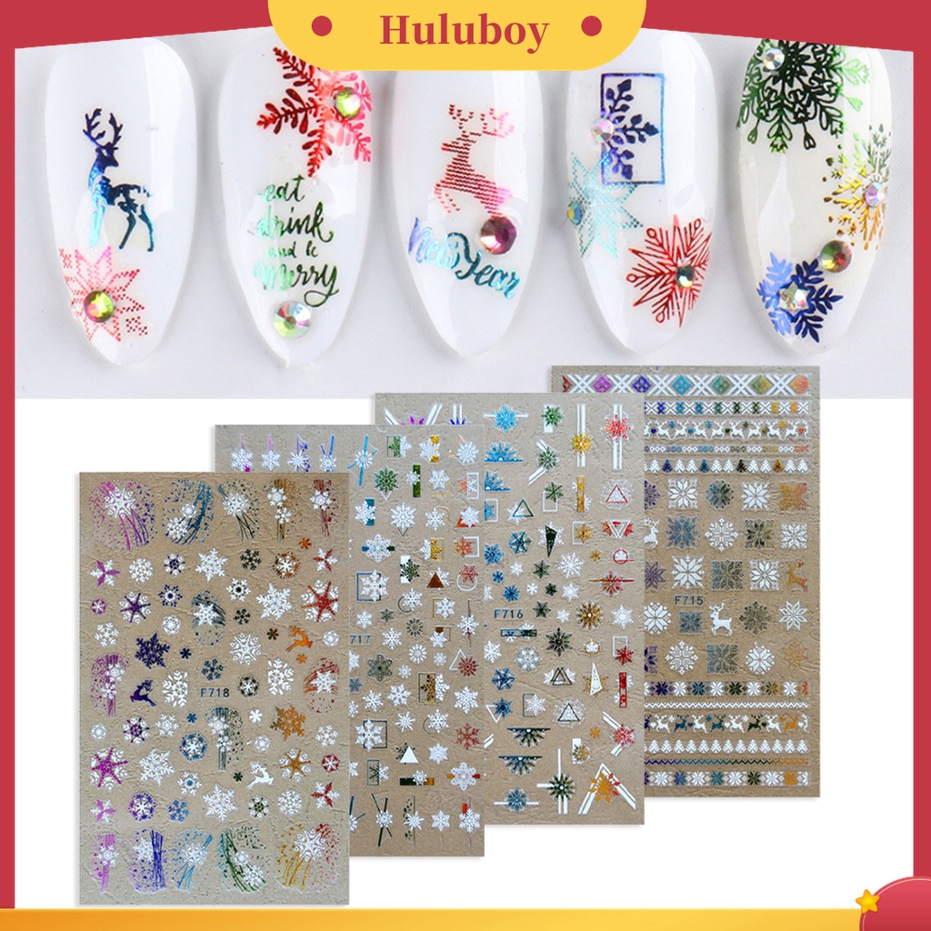 Huluboy Huluboy♡ 1 Lembar Stiker Nail Art 3D Desain Natal Warna-Warni Untuk Wanita