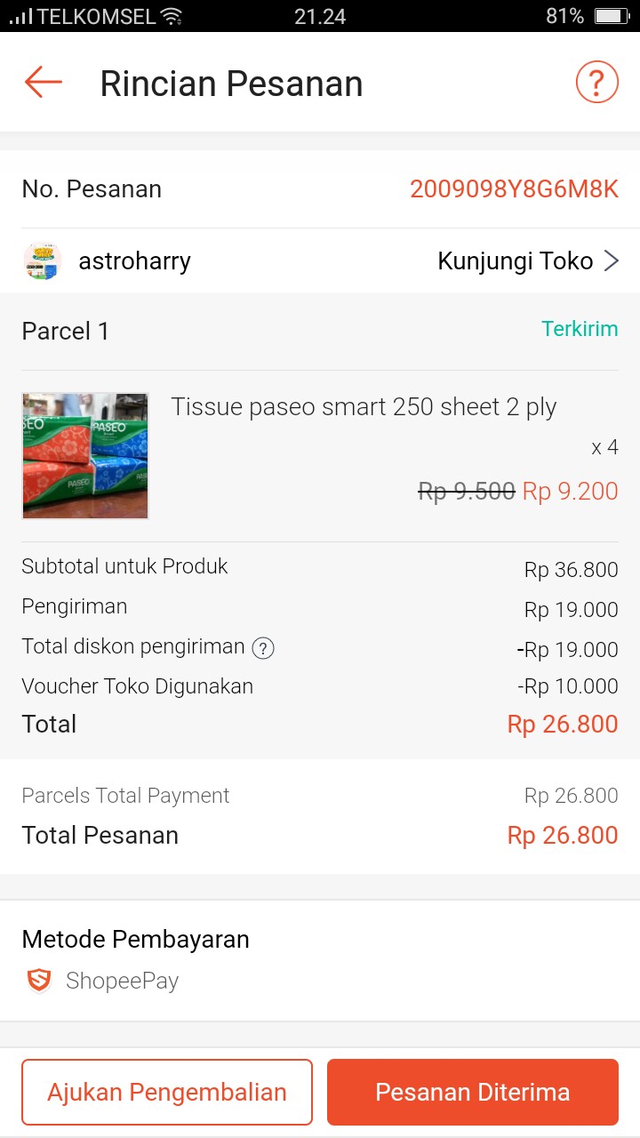 Tissue Paseo Smart 250 Sheet 2 Ply