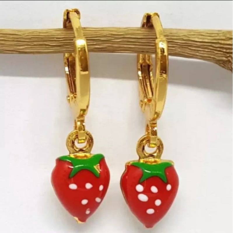 anting anak strawberry gold lapis emas