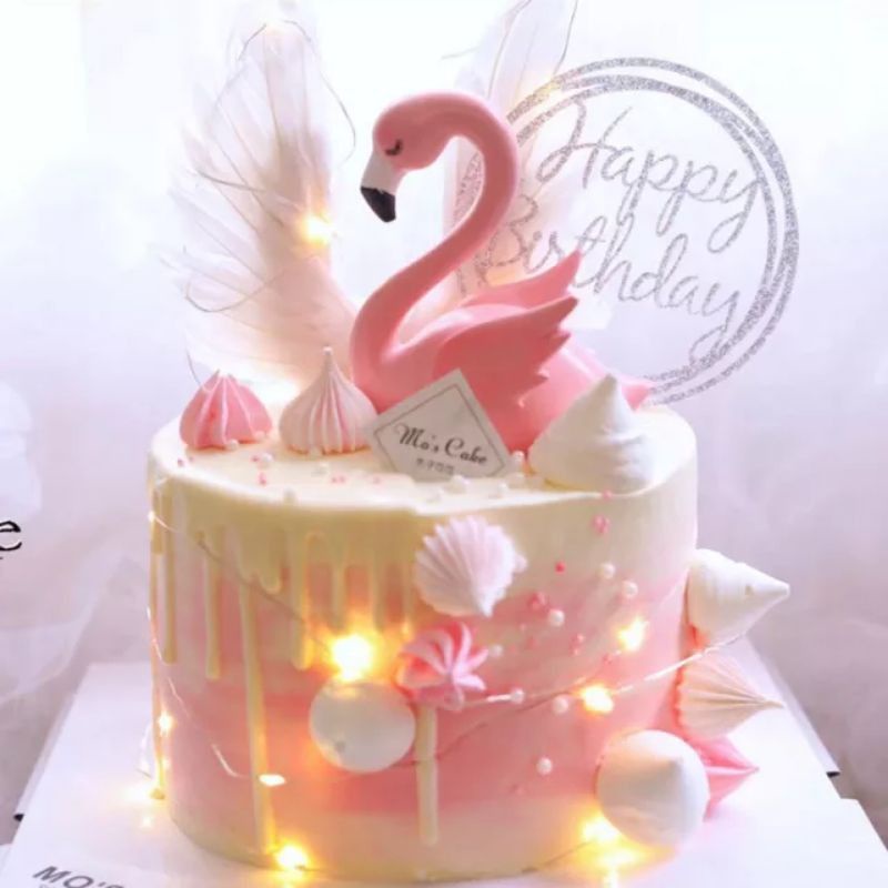 CAKE TOPPER FLAMINGO ANGSA PINK
