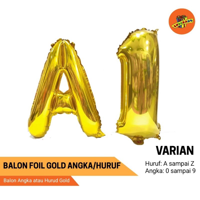 BALON FOIL HURUF/ANGKA GOLD - Balon Huruf dan Angka Warna Gold