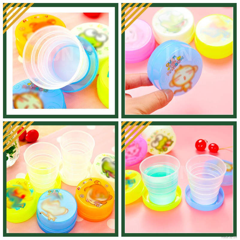 Gelas Plastik Karakter Lucu | Gelas Plastik Jus Portable Lipat  Travel Telescopic | Cup Plastik