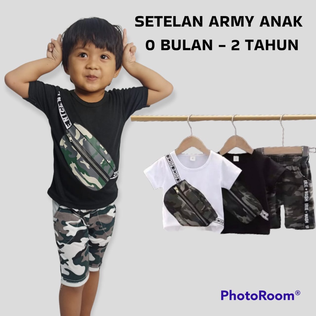 SETELAN BAJU ANAK ARMY LENGAN PENDEK UNTUK ANAK BAYI 0 BULAN - 2 TAHUN