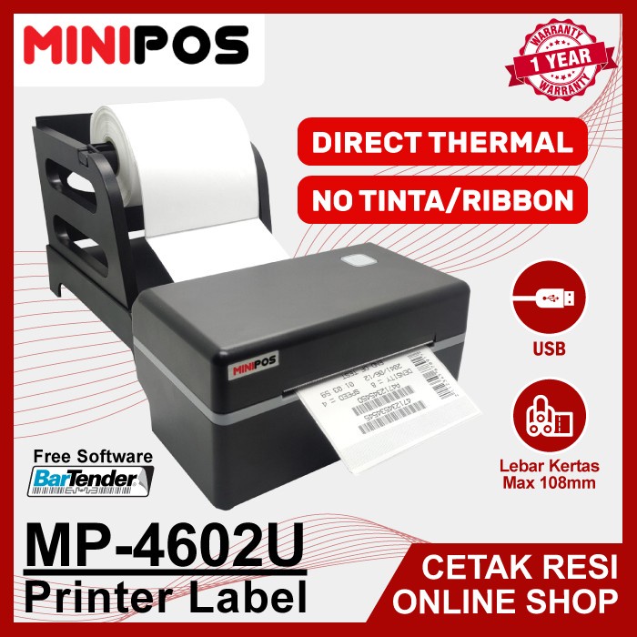 Printer Label Resi MINIPOS MP-4602U 110mm, No Ribbon, Kabel USB - NO HOLDER