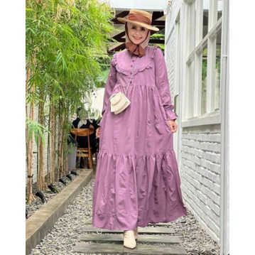 Gamis Wanita Allaya Midi Dress Rayon Motif Polos Kancing Depan Terbaru
