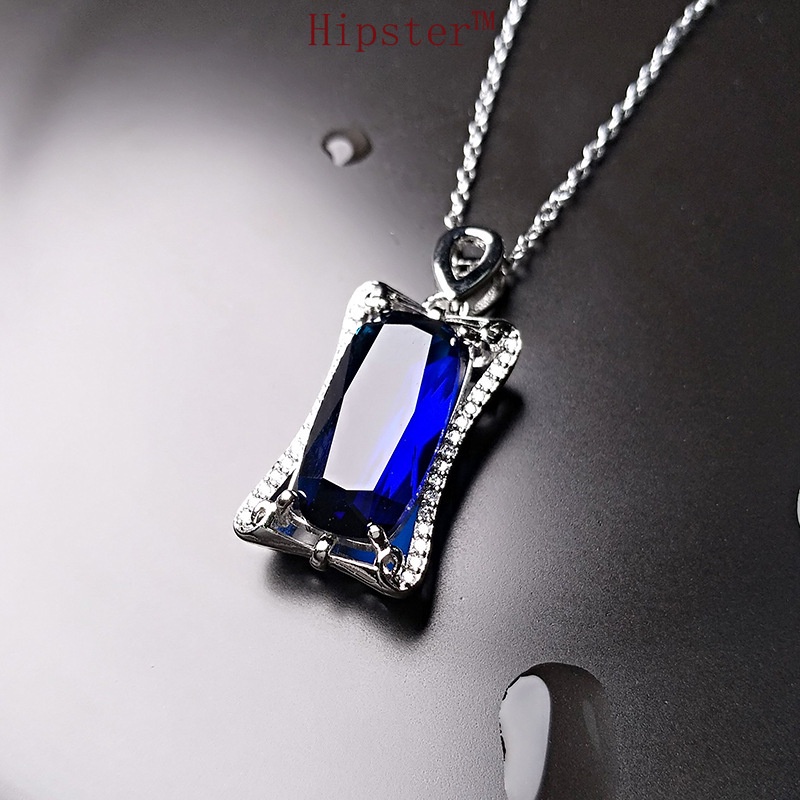 New Best-Selling Classic Fashion Domineering Natural Square Sapphire Pendant Necklace