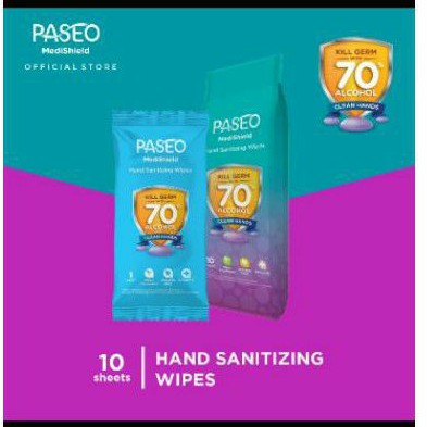 PASEO Medishield Hand Sanitizing Wipes isi 10 Travel Pack Antibacterial Tisu basah