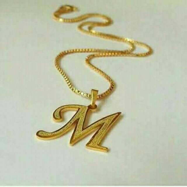 Kalung inisial lapis emas 24 karat