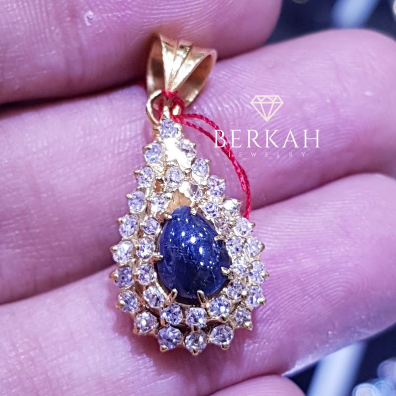 Liontin emas berlian asli batu tengah blue safir