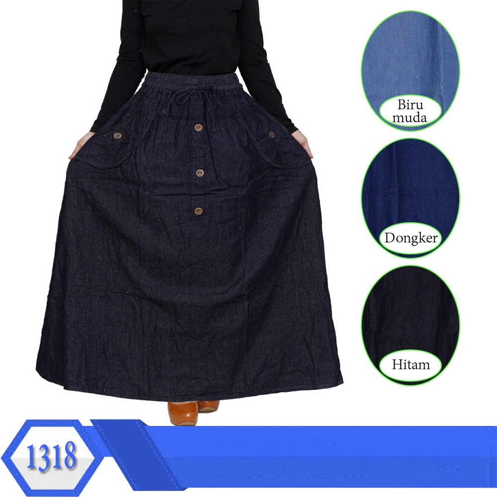 Rok Jeans Jumbo Model Payung Rok Panjang Wanita Soft Jeans Murah