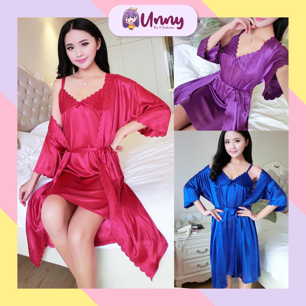 UNNY.ID Kimono Lingerie 2in1 Baju Tidur Wanita Luar Dalam Pisah Import Sexy