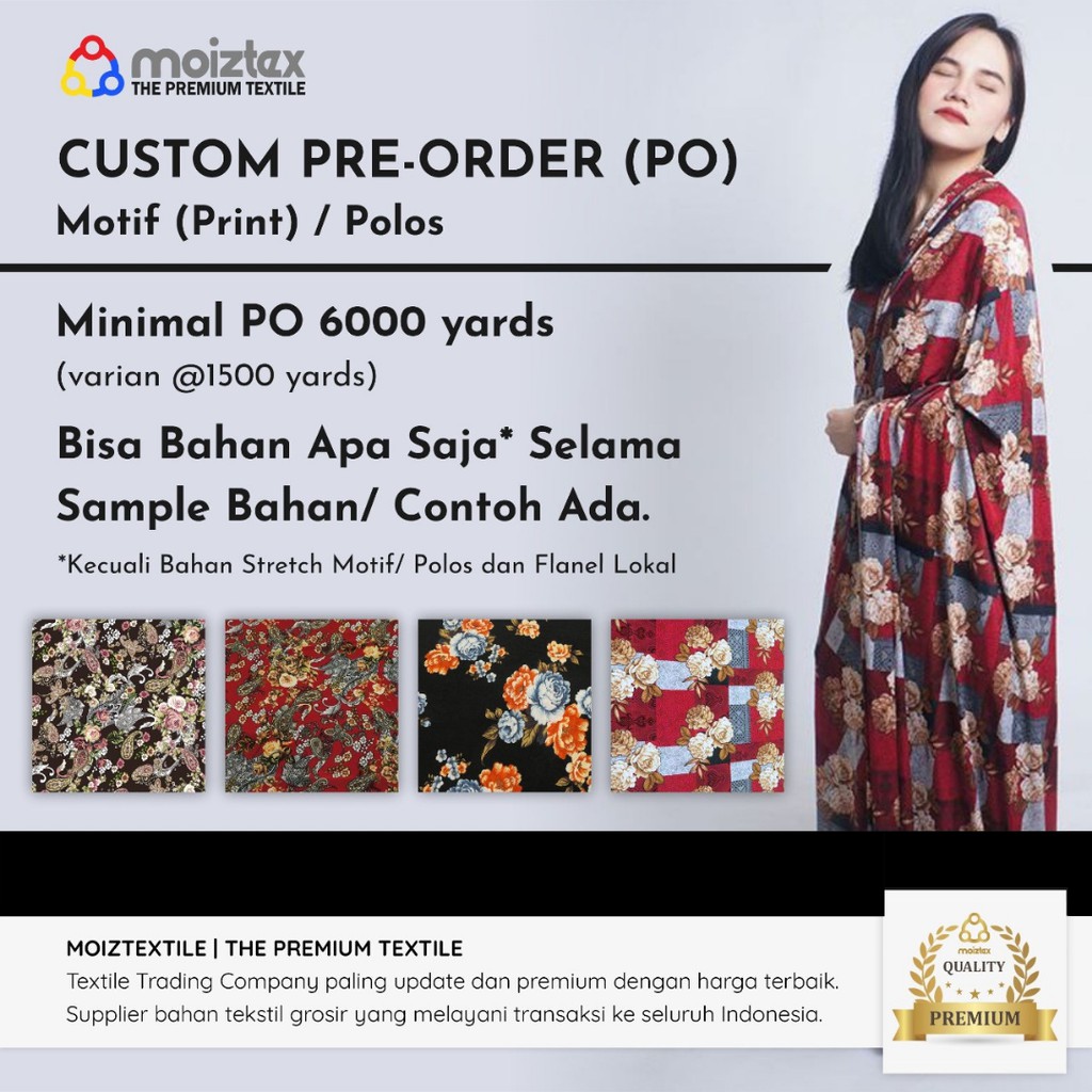 Request or Pre Order or PO Bahan Kain Moiztex Polos Min 6000 Yard