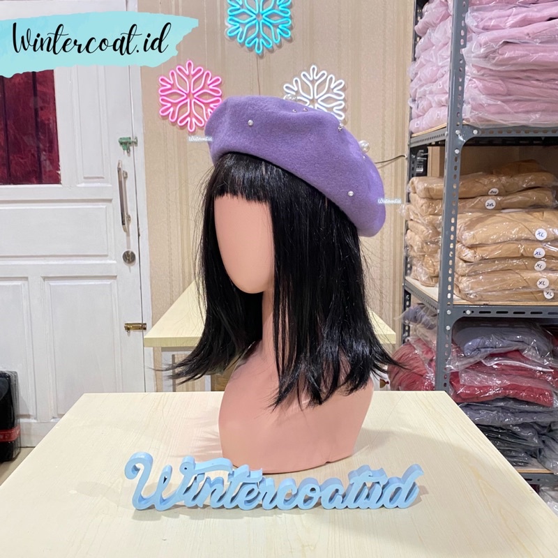 READY INDONESIA Pearl Beret Hat import women topi kupluk wanita korea