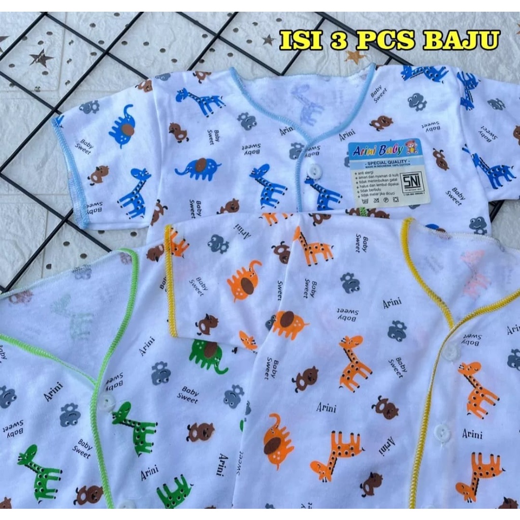 3 Pcs Baju Bayi Baru Lahir Lengan Pendek SNI Asyam Baby