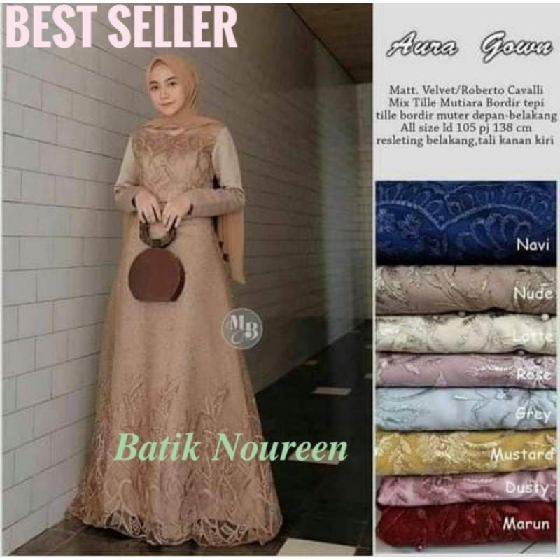 READY AURA GAMIS JUMBO GERALDINE PRETY SERAGAM KONDANGAN BAHAN FULL BRUKAT TILE MUTIARA MEWAH