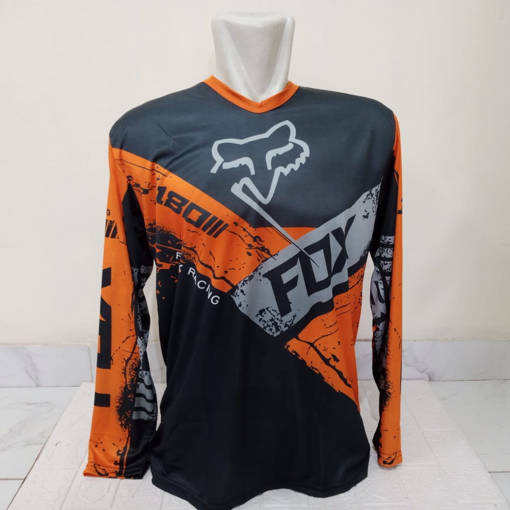 JERSY TRAIL CROSS JERSEY FULLPRINT KUALITAS PREMIUM BAJU CROSS OFFROAD JERSY SEPEDA PREMIUM BAJU TRAIL ADVENTURE ORANGE HITAM