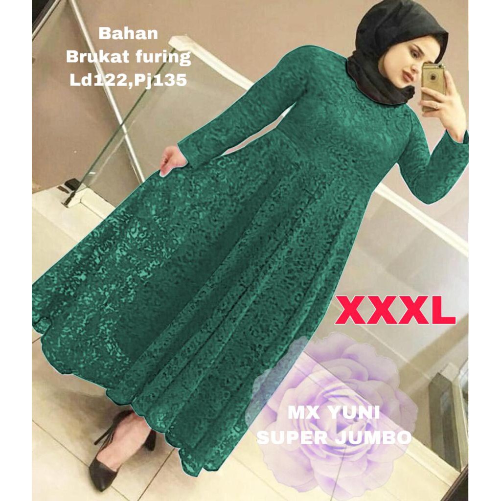 MX YUNI 3XL 4XL 5XL FULL BRUKAT ORIGINAL ASLI SUPER JUMBO /DRESS BRUKAT ASLI FULL / GAUN PESTA